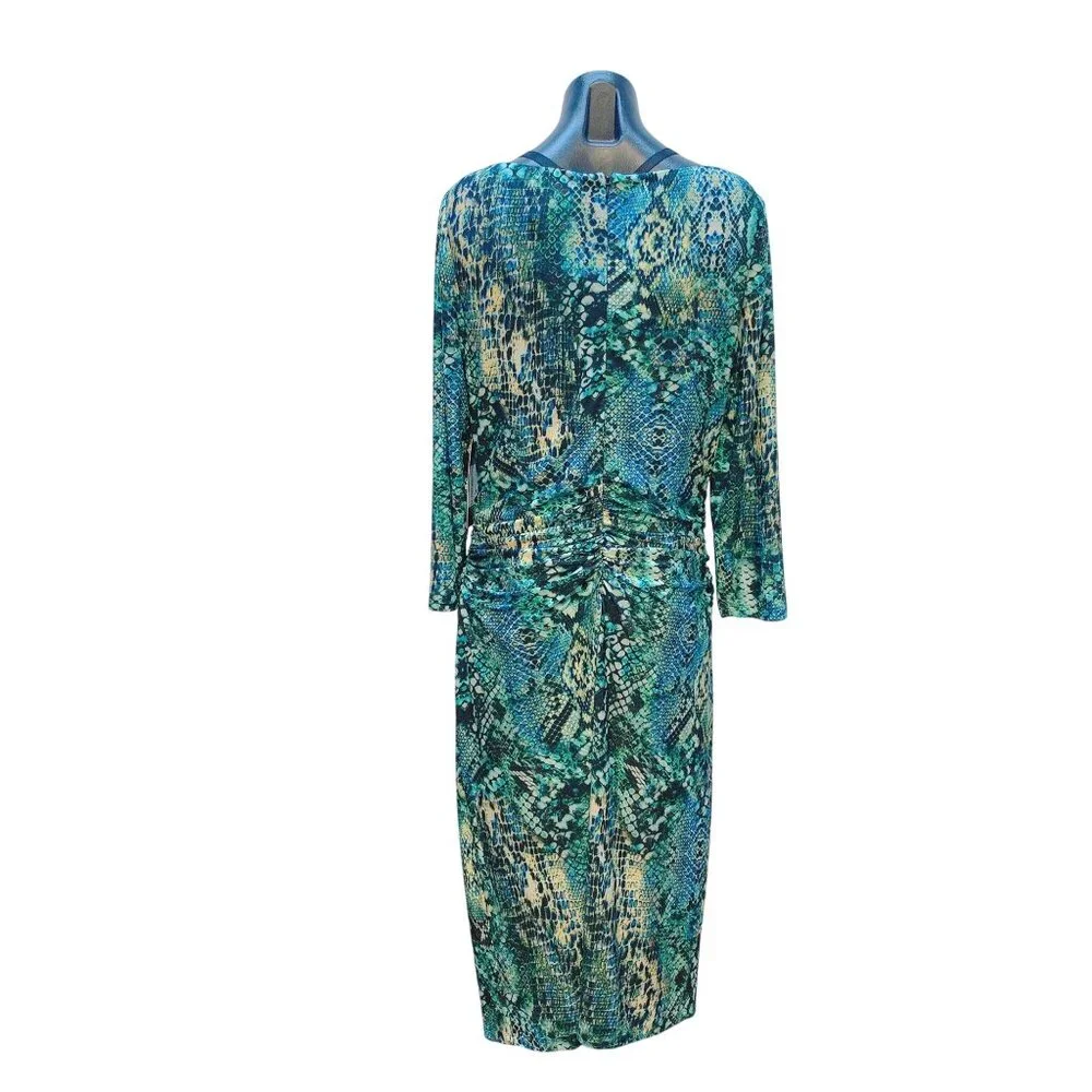 NWT David Meister Black, Turquoise, & Blue Snake Print Dress Size 14 - Picture 2 of 8